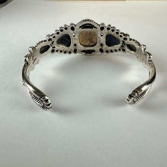 Carolyn Pollack Sterling Silver Cuff Bracelet Jasper & Lapis Lazuli - Picture 4 of 5
